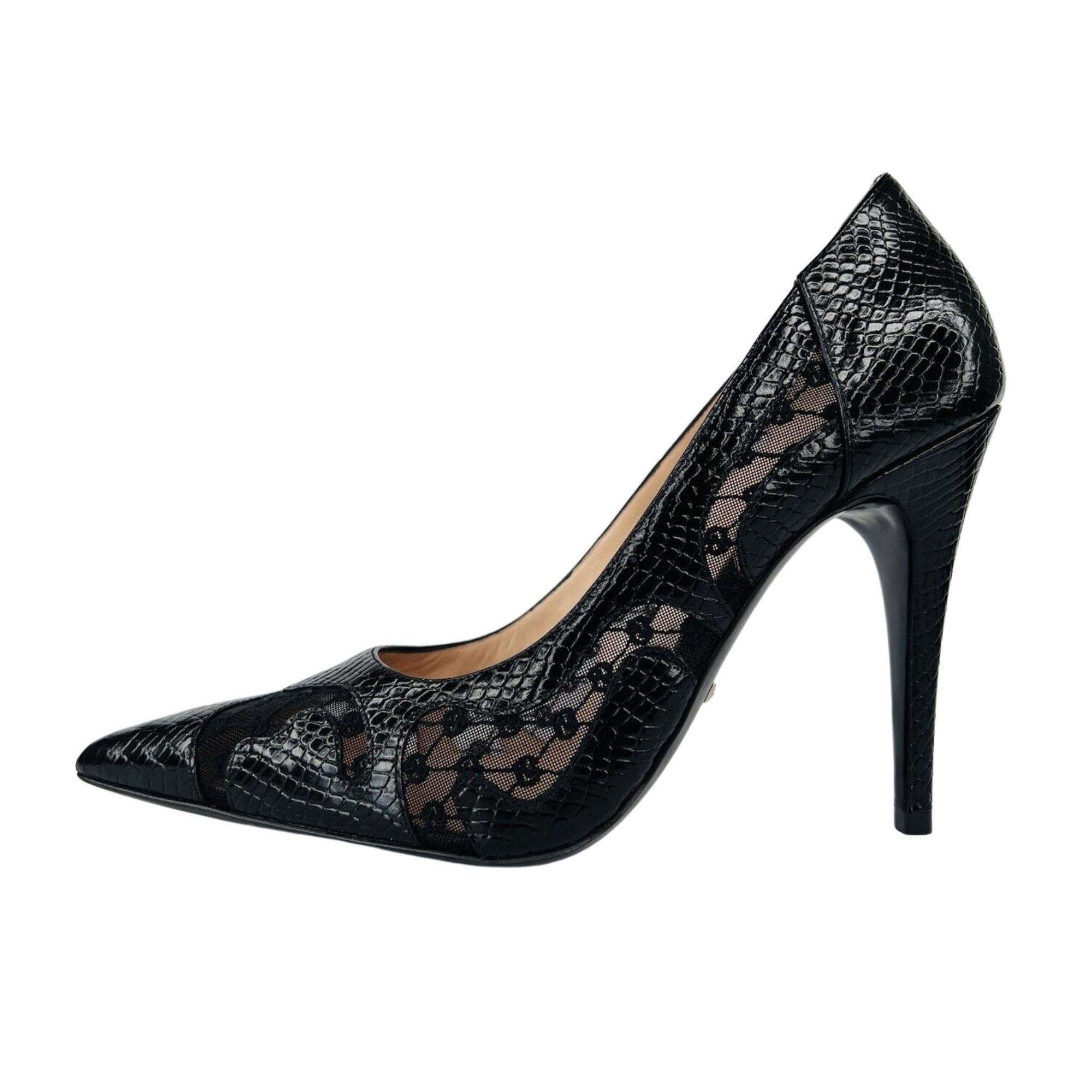 Gucci Black Calf Python Print GG Rhombus Heels (EU 36) For Sale 4