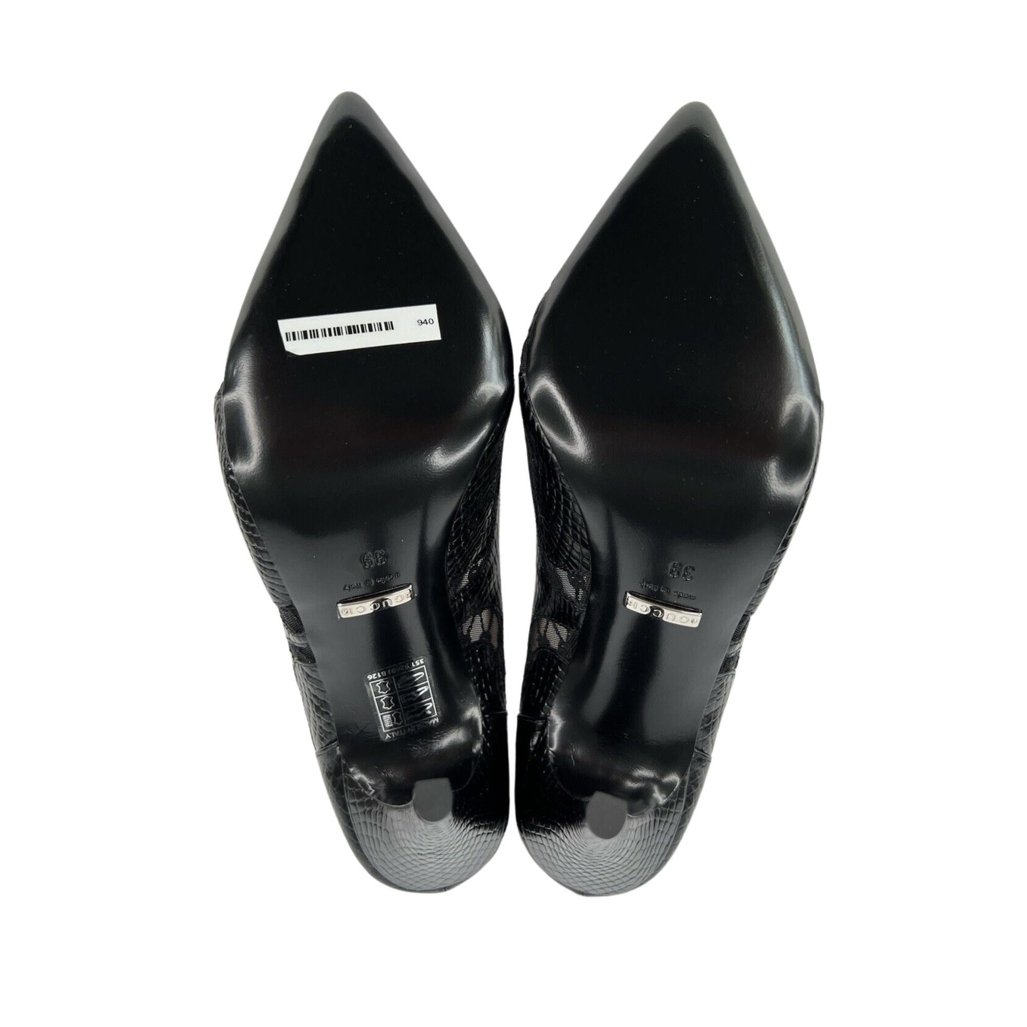 Gucci Black Calf Python Print GG Rhombus Heels (EU 36) For Sale 5