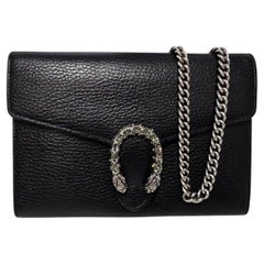 Gucci Black Calfskin Mini Dionysus Wallet on Chain with Crystals