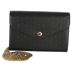 Gucci Black Calfskin GG Debossed Chain Wallet
