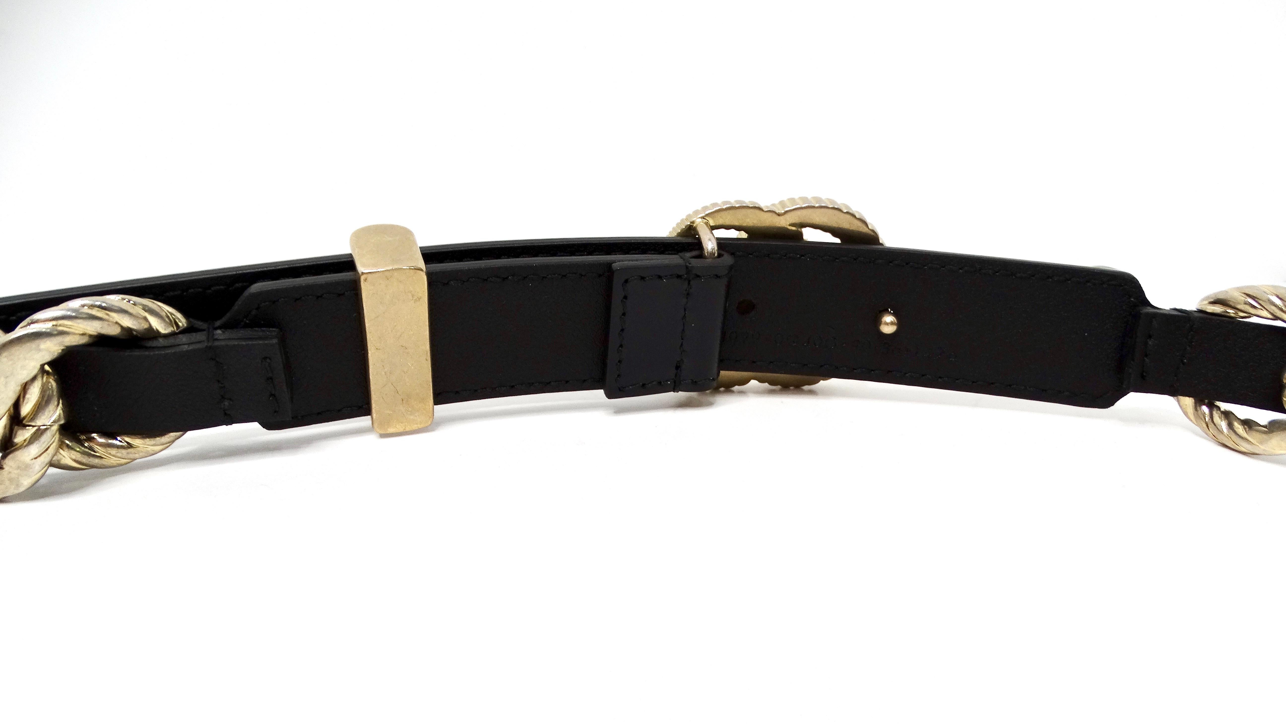 Gucci Black Calfskin Leather Double G Logo Champagne Gold Tone Belt 2