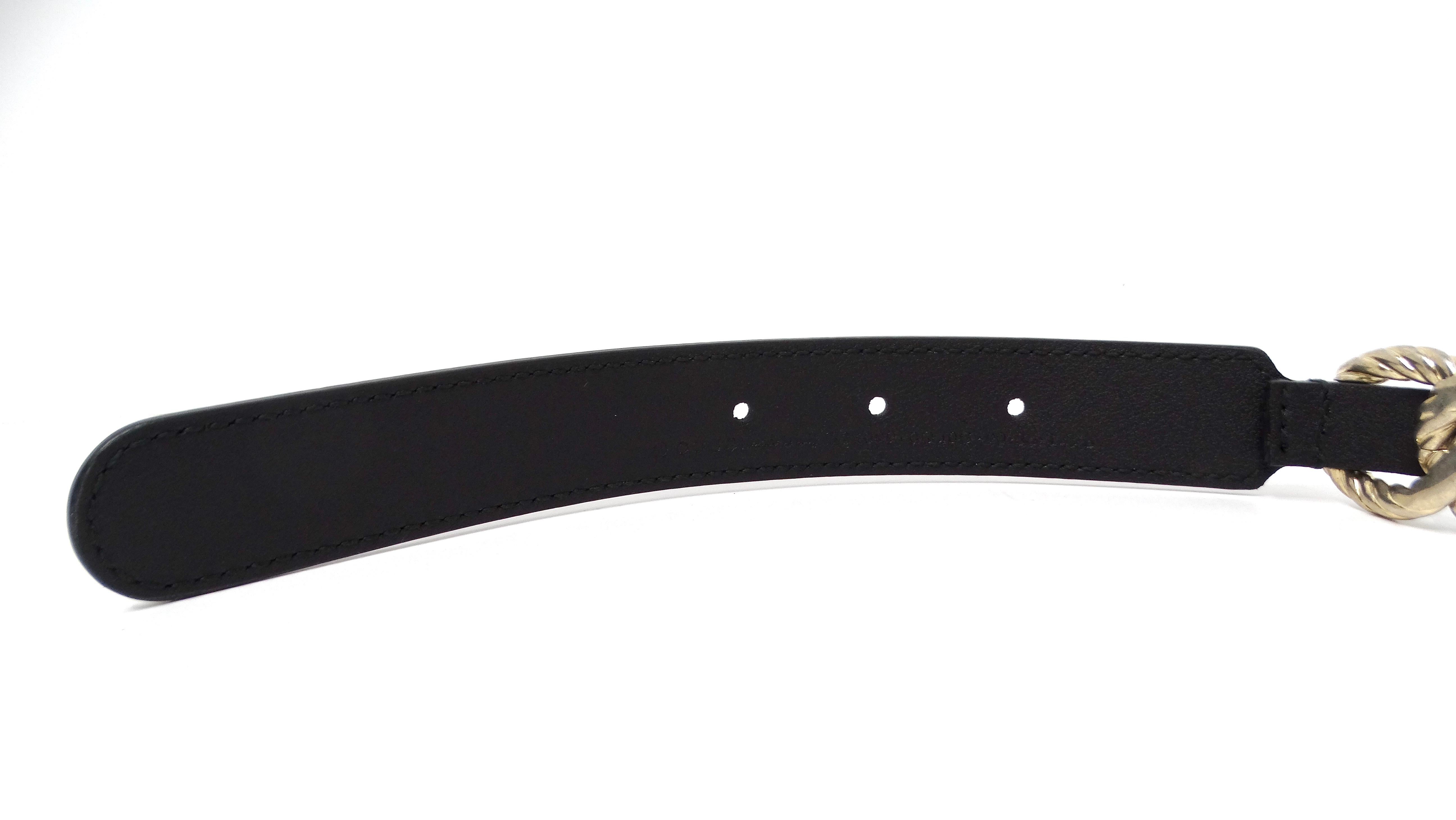 Gucci Black Calfskin Leather Double G Logo Champagne Gold Tone Belt 3