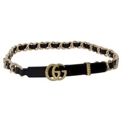Gucci Black Calfskin Leather Double G Logo Champagne Gold Tone Belt