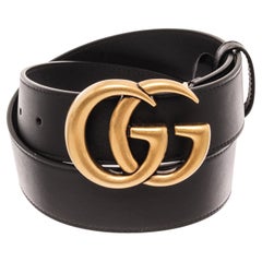 Gucci Black Calfskin Leather Marmont GG Belt (75)