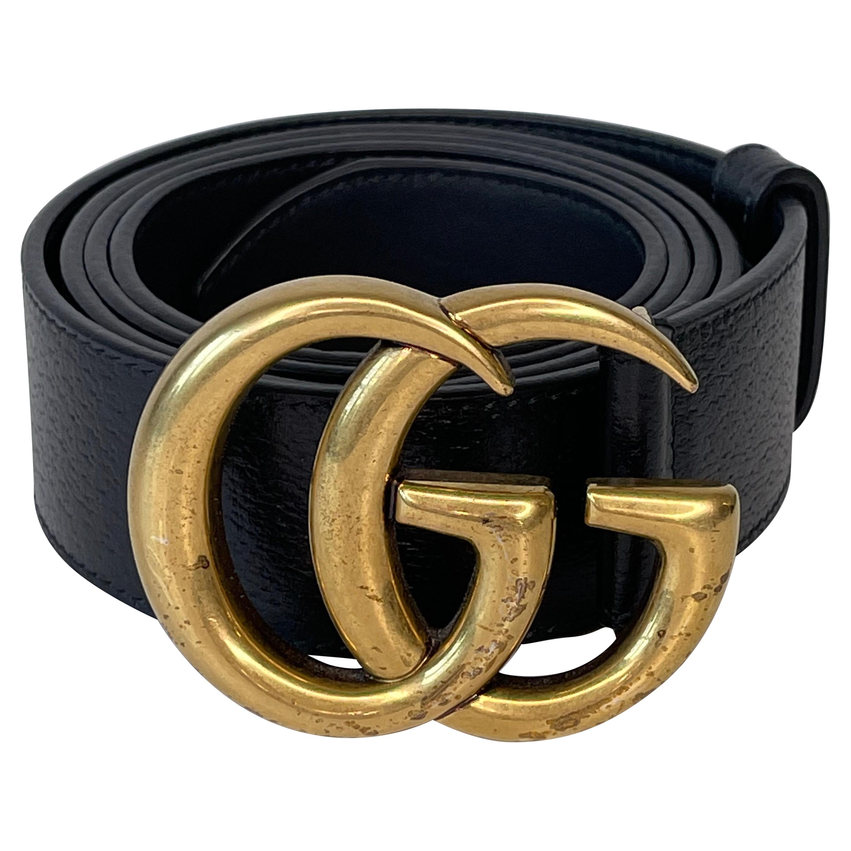 GUCCI Double G Buckle Black Leather Belt 400593-US