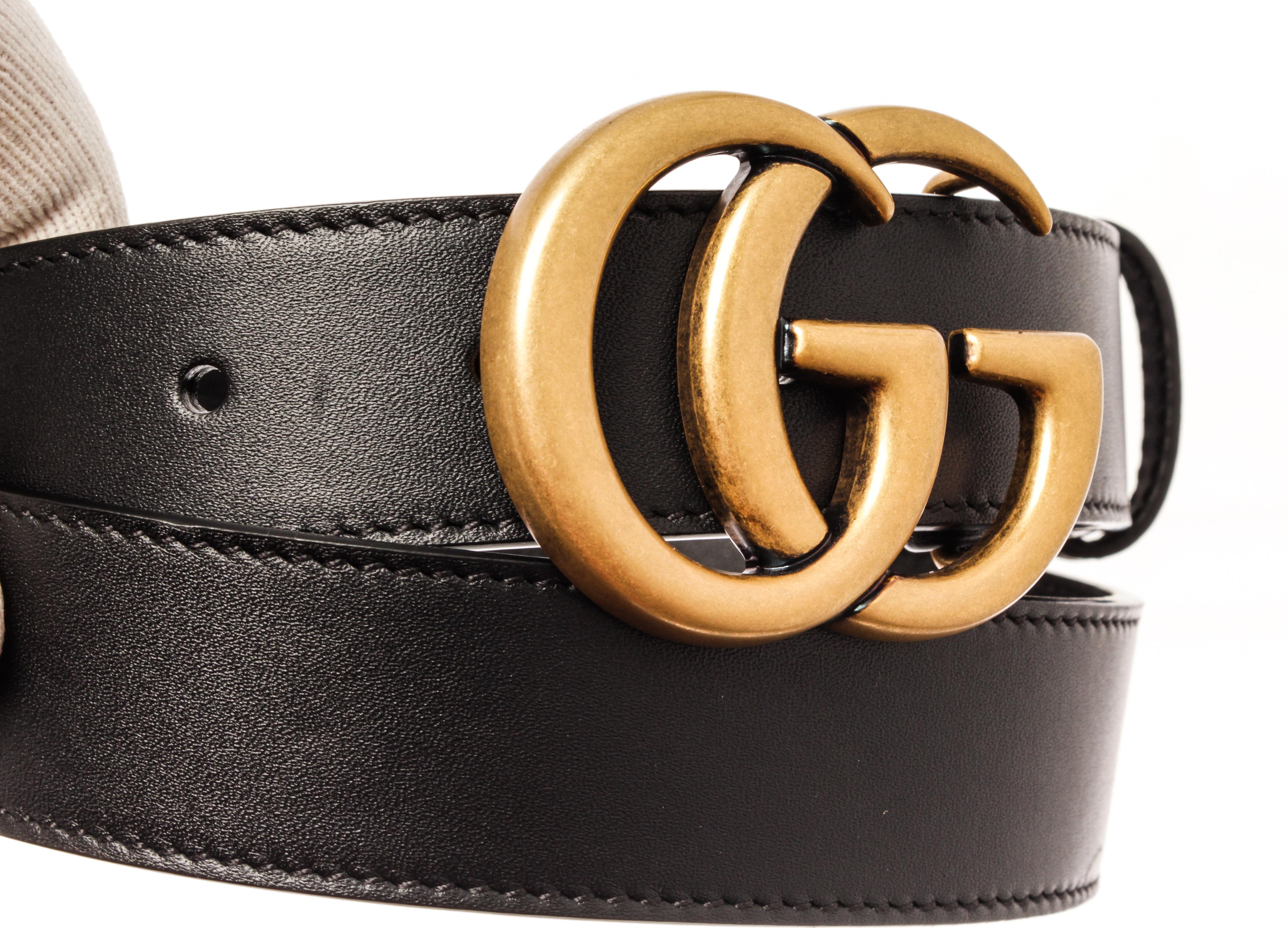Gucci Black Calfskin Marmont GG Belt with this stylish belt is made of black calfskin leather and features an interlocking gg buckle in antique brass.

440267MSC