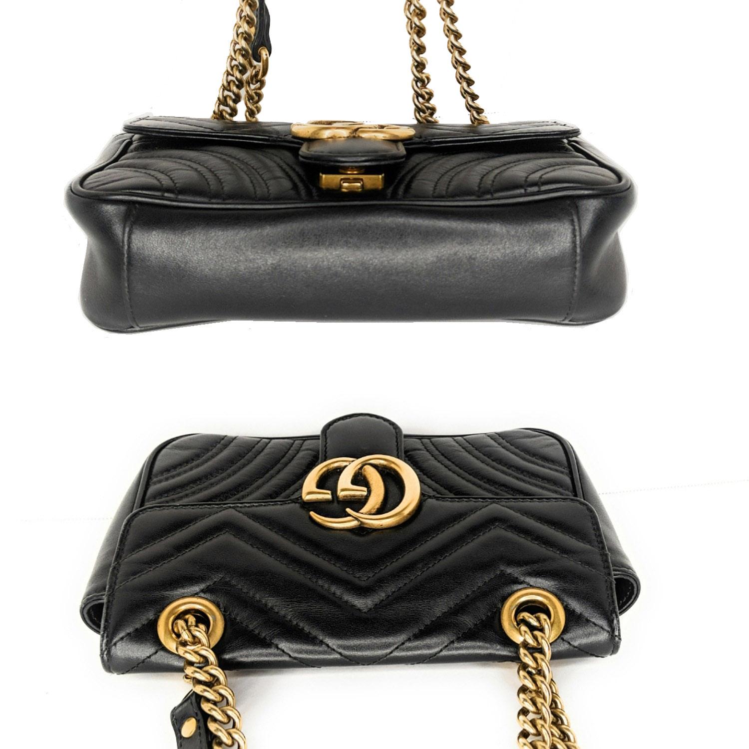Women's Gucci Black Calfskin Matelasse GG Marmont Mini Bag