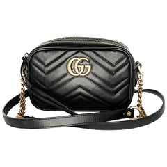 Gucci Black Calfskin Matelasse GG Marmont Mini Bag
