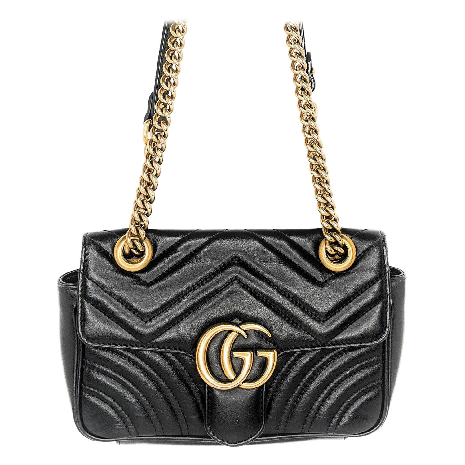 Gucci Black Calfskin Matelasse GG Marmont Mini Bag