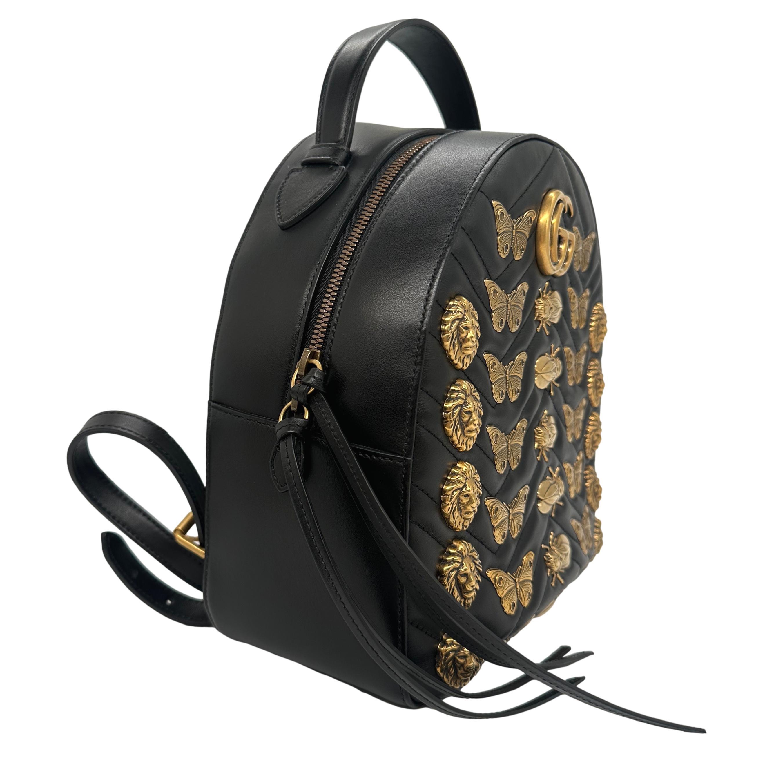Gucci Black Calfskin Matelassé Leather Animal Studded GG Marmont Backpack, 2017. The classic Gucci matelassé leather takes a new shape in this special limited edition 
