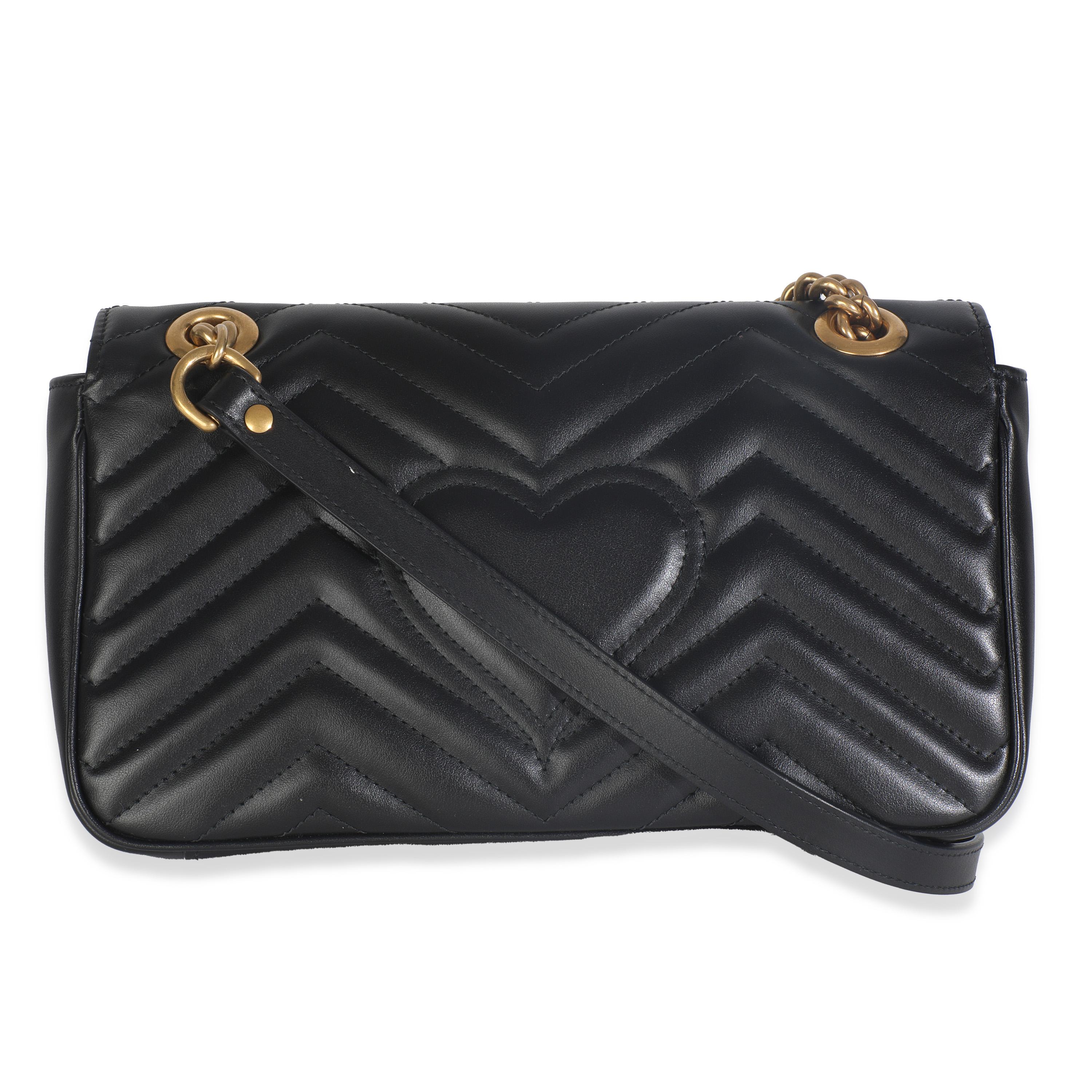Listing Title: Gucci Black Calfskin Matelasse Medium GG Marmont Shoulder Bag
SKU: 148925
Condition: Pre-owned 
Condition Description: The Marmont edit from Gucci is an extension of the House's signature GG belt from the '70s. With a matelassé