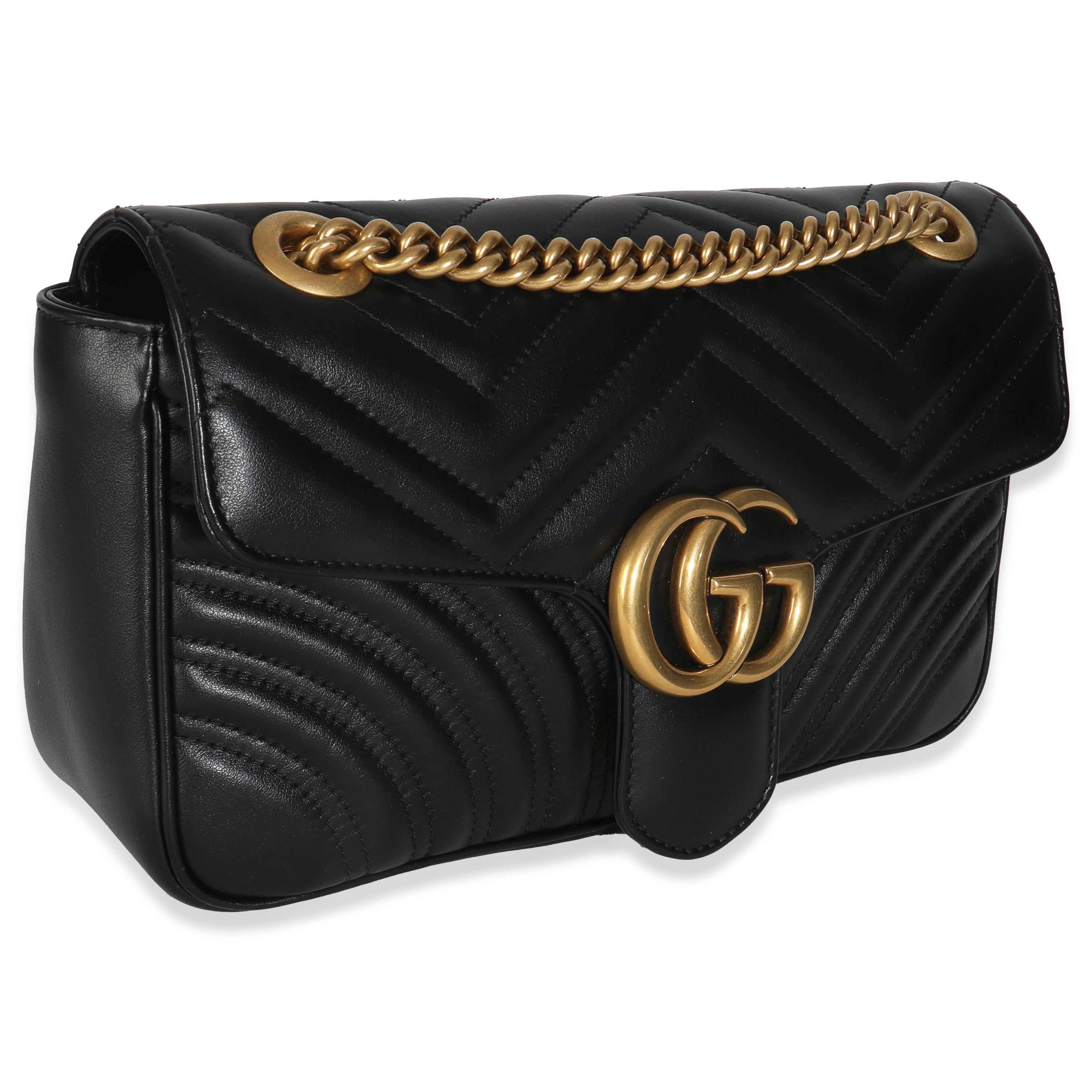 Gucci Schwarzes Kalbsleder Matelasse Medium GG Marmont Umhängetasche im Zustand „Hervorragend“ im Angebot in New York, NY