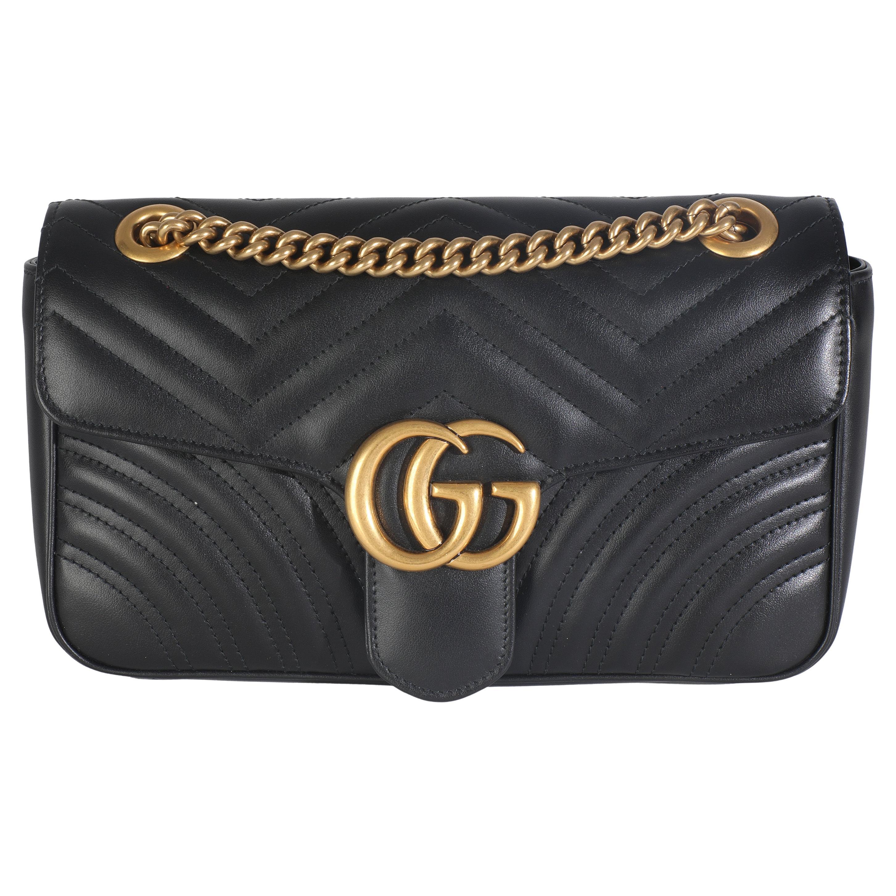 Gucci Black Calfskin Matelasse Medium GG Marmont Shoulder Bag