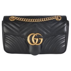 Gucci Black Calfskin Matelasse Medium GG Marmont Shoulder Bag