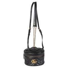 Gucci Black Calfskin Matelasse Mini GG Marmont Round Backpack