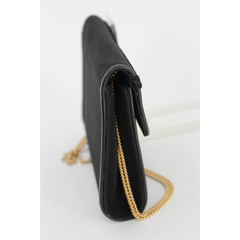 Gucci Black Canvas and Leather Clutch Evening Bag Golden Chain Strap ...