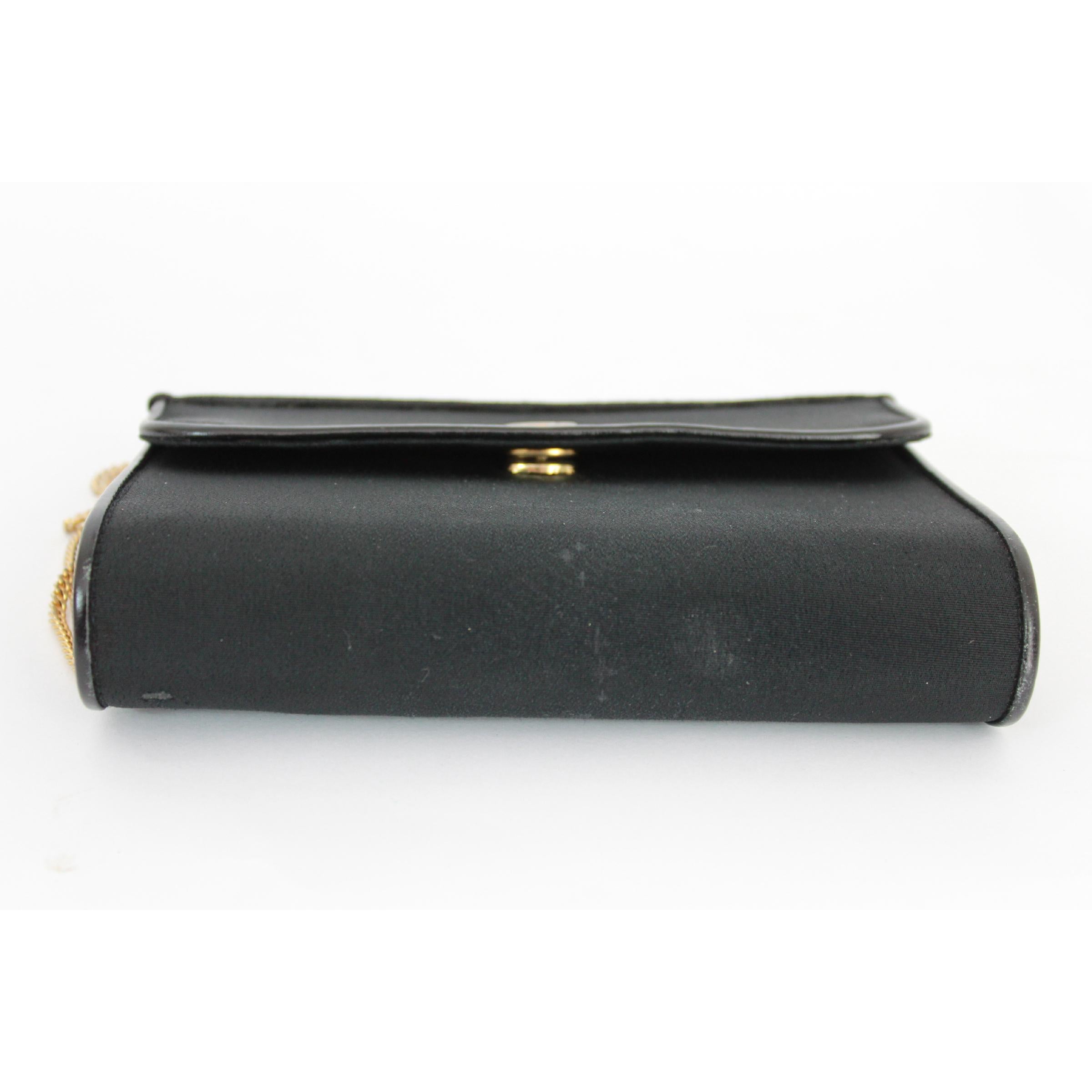 Gucci Black Canvas and Leather Clutch Evening Bag Golden Chain Strap 1980s 1