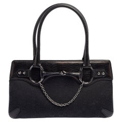 Gucci Black Canvas and Leather Horsebit Chain Tote