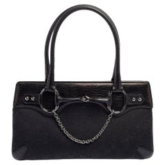 Gucci Black Canvas and Leather Horsebit Chain Tote