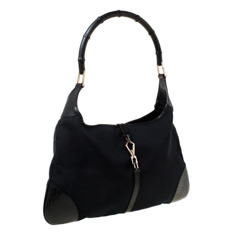 Gucci Black Canvas and Leather Jackie Hobo at 1stDibs