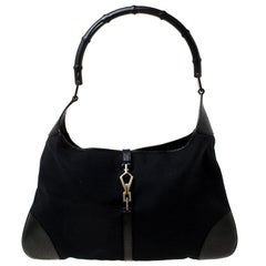 Used Gucci Black Canvas and Leather Jackie Hobo