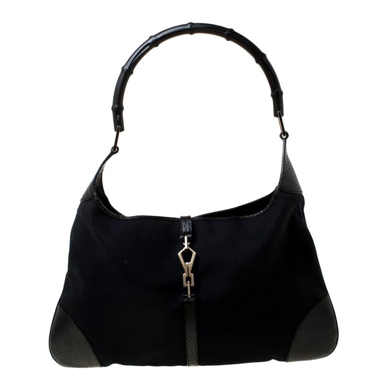 Gucci Black Canvas and Leather Jackie Hobo