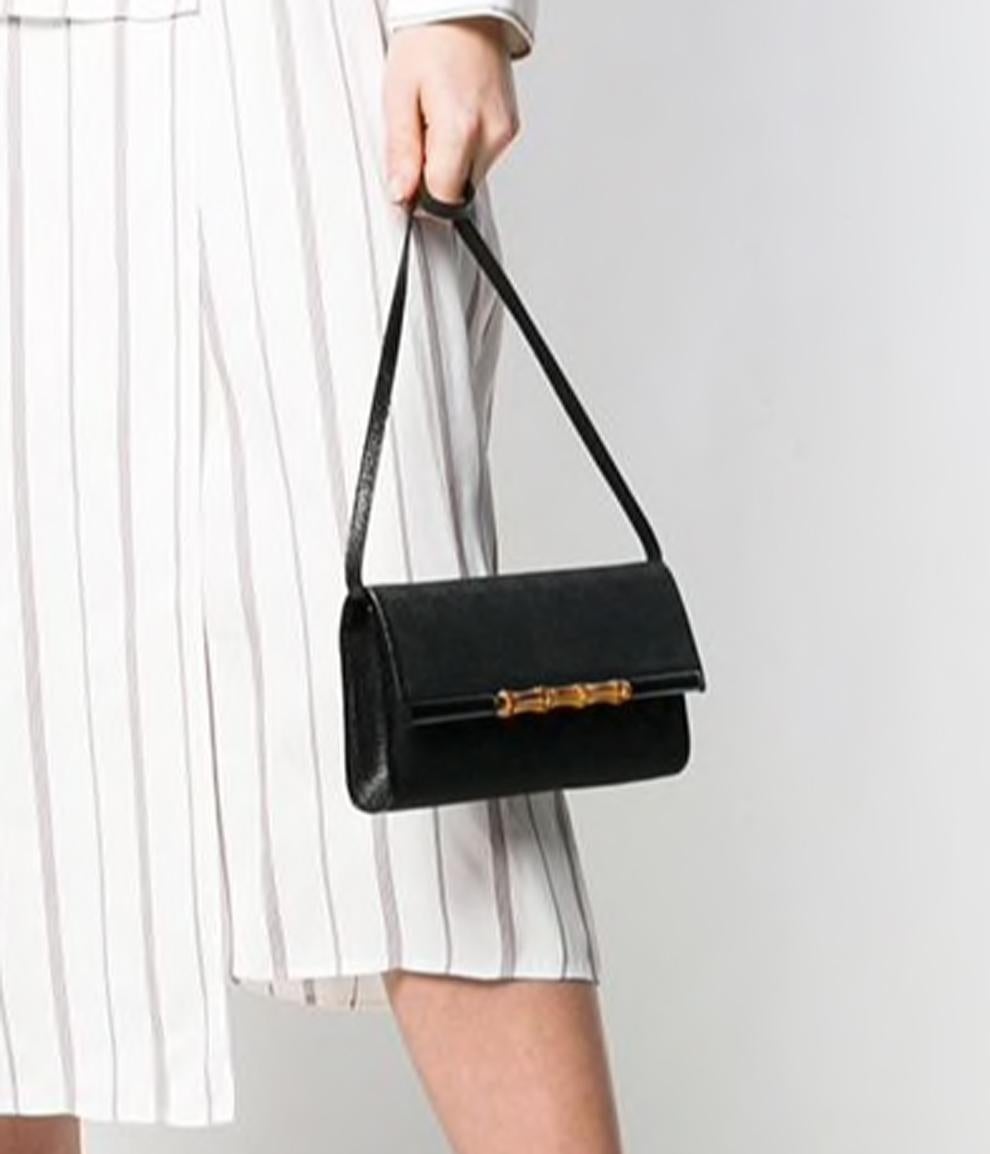Women's Gucci Black Canvas Bamboo Clutch Bag