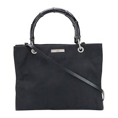 Gucci Black Canvas Bamboo Tote Bag