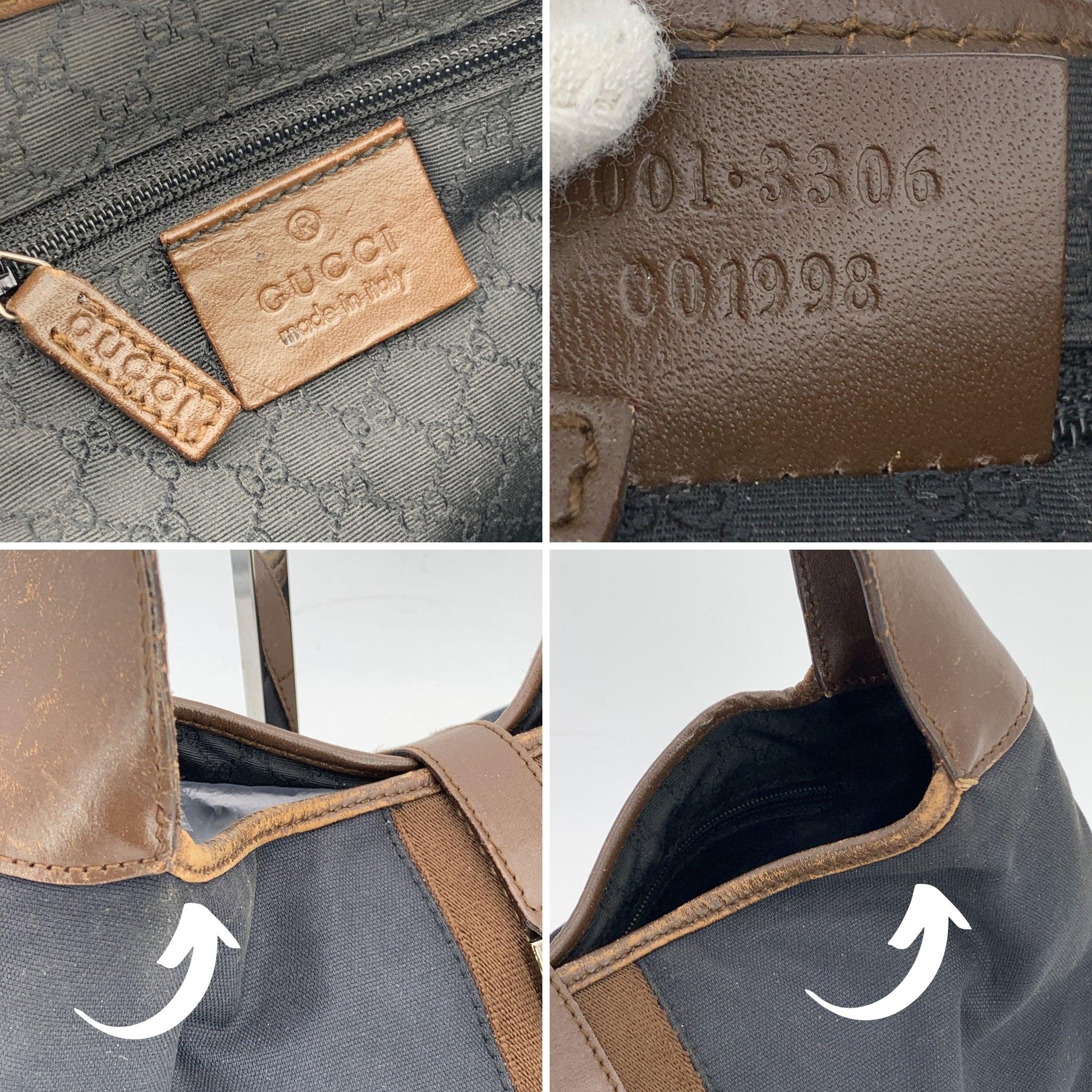 Women's Gucci Black Canvas Brown Leather Jackie Hobo Bag Handbag For Sale