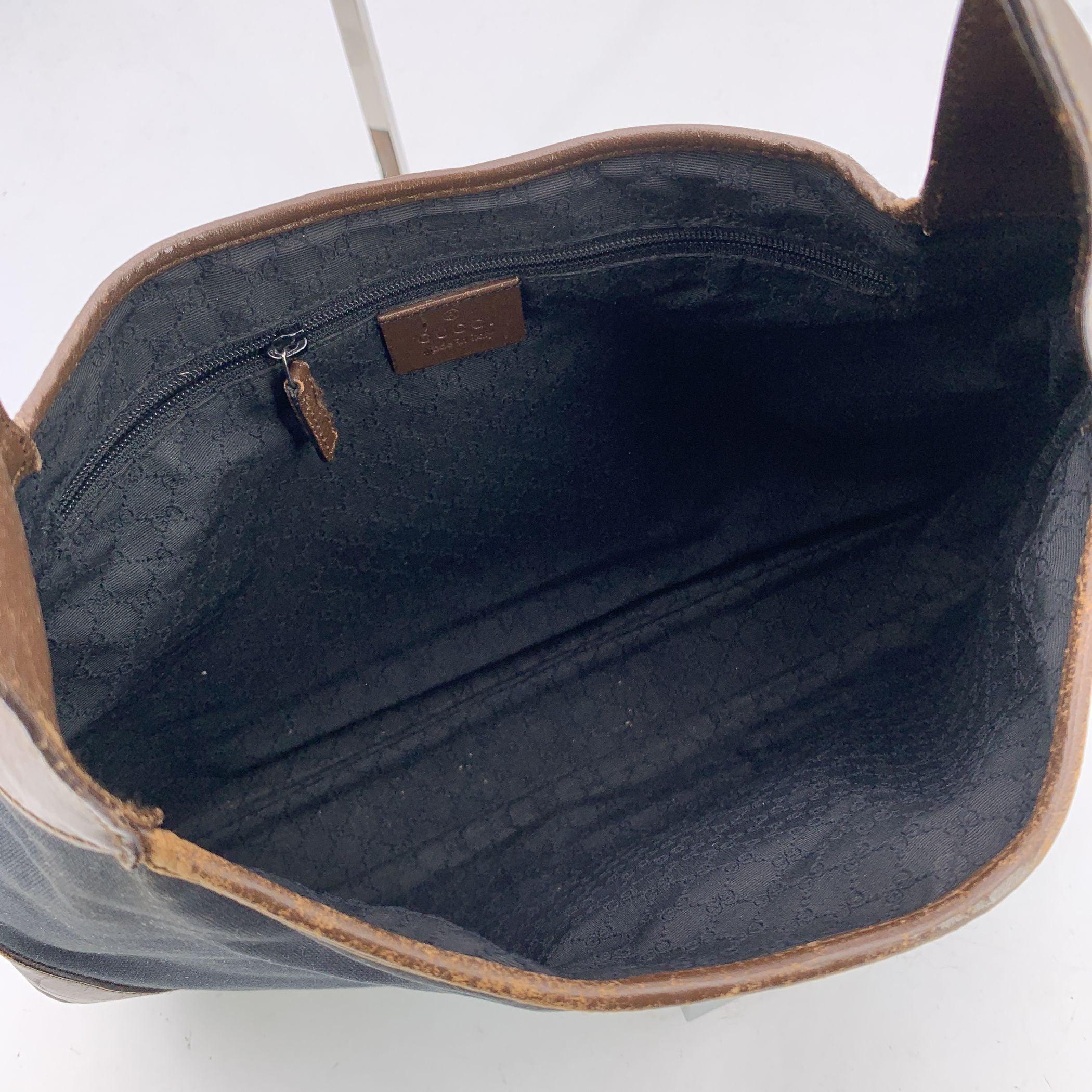 Gucci Black Canvas Brown Leather Jackie Hobo Bag Handbag For Sale 1