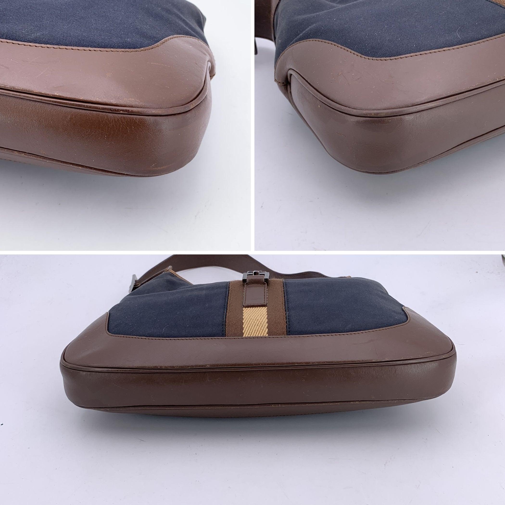 Gucci Black Canvas Brown Leather Jackie Hobo Bag Handbag For Sale 2