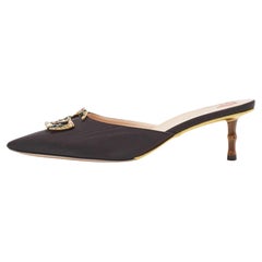 Gucci Black Canvas Crystal Embellished Unia Mule Sandals Size 38