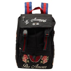 Gucci Black Canvas Embroidered Backpack