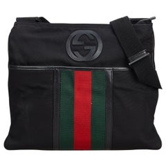Gucci Black Canvas Fabric Web Parana Crossbody Bag Italy