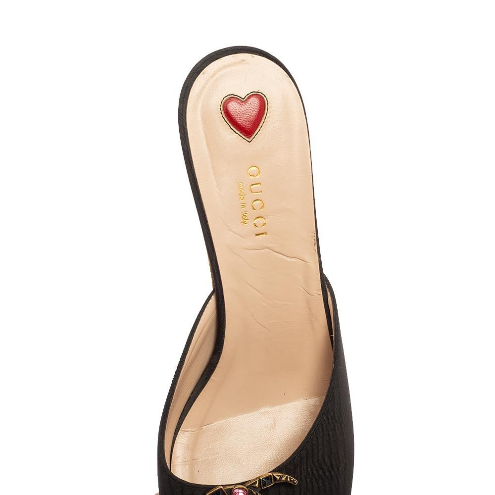 Gucci Black Canvas GG Crystal Logo Embellished Unia Mule Sandals Size 40 1