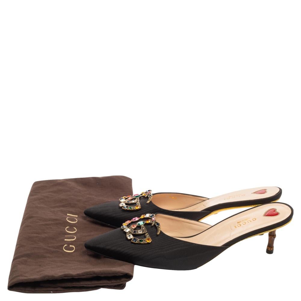 Gucci Black Canvas GG Crystal Logo Embellished Unia Mule Sandals Size 40 3