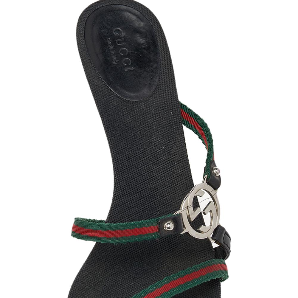 Gucci Black Canvas GG Logo Sandals Size 38.5 3