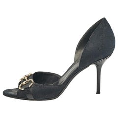 Gucci Black Canvas GG Peep Toe Pumps Size 37