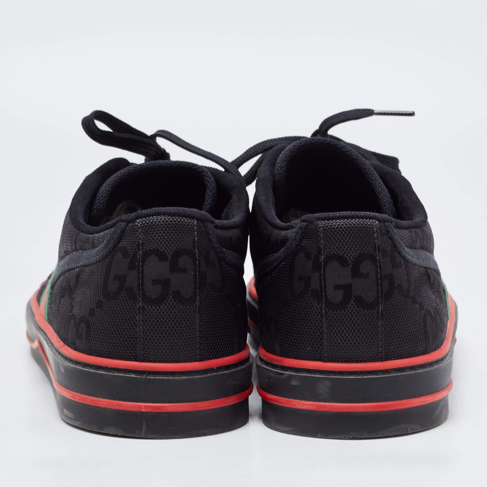 Gucci Black Canvas GG Web Low Top Sneakers Size 46 In Good Condition In Dubai, Al Qouz 2