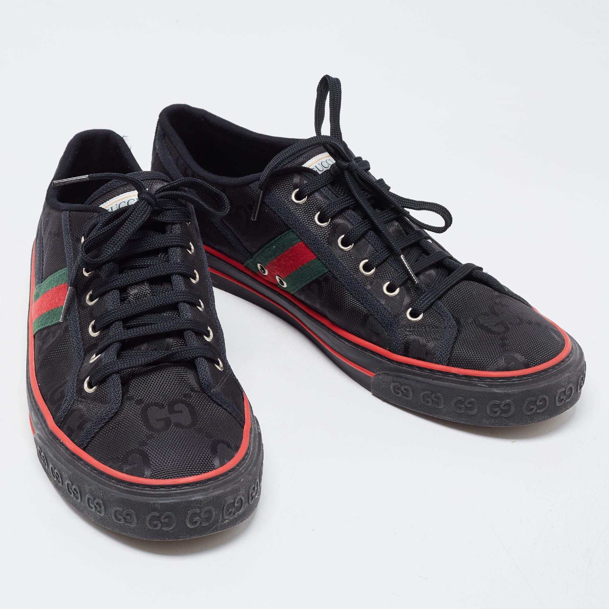 Gucci Black Canvas GG Web Low Top Sneakers Size 46 1