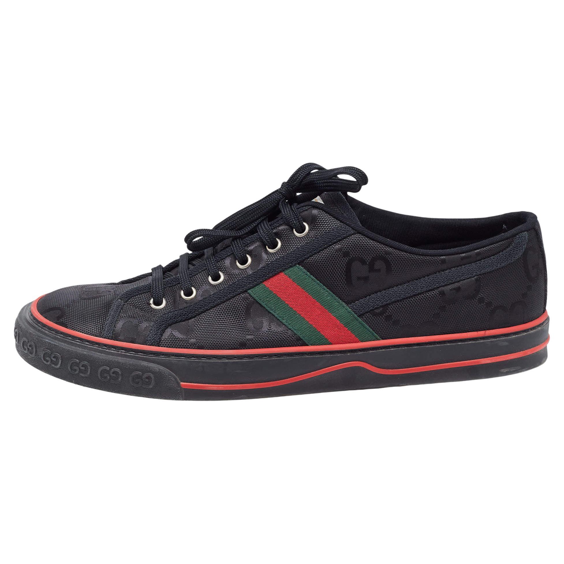 Gucci Black Canvas GG Web Low Top Sneakers Size 46