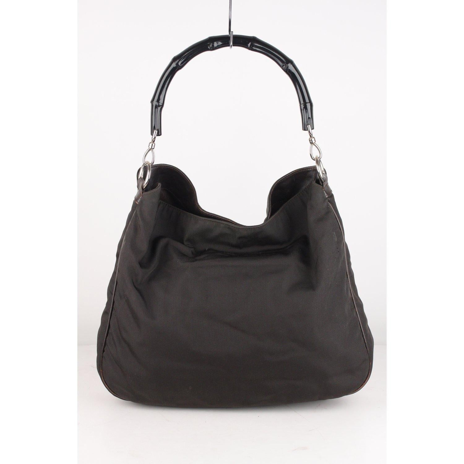 Gucci Black Canvas Hobo Shoulder Bag Tote Bamboo Handle In Excellent Condition In Rome, Rome