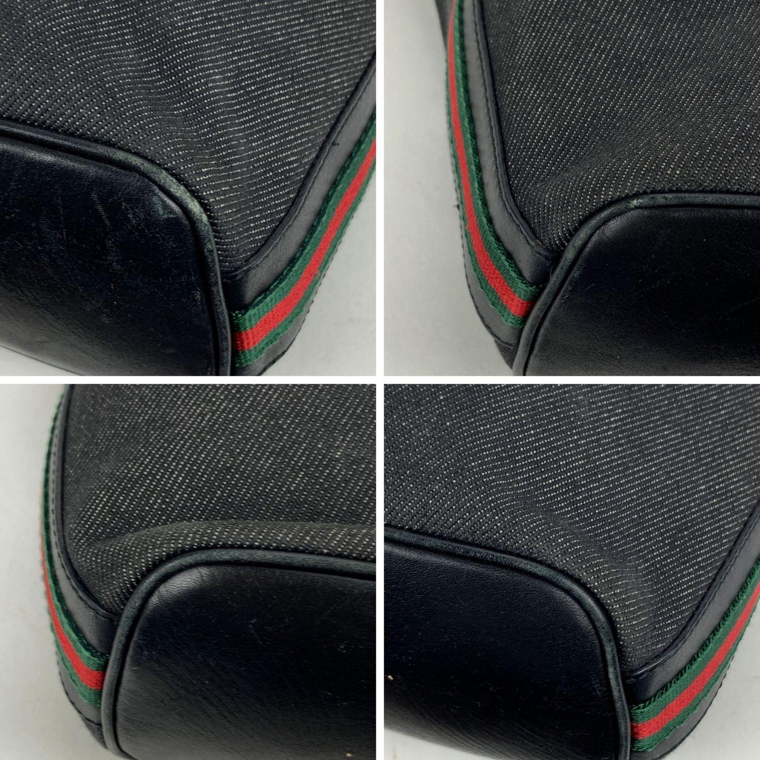 Gucci Black Canvas Hobo Shoulder Bag Tote with Stripes 2