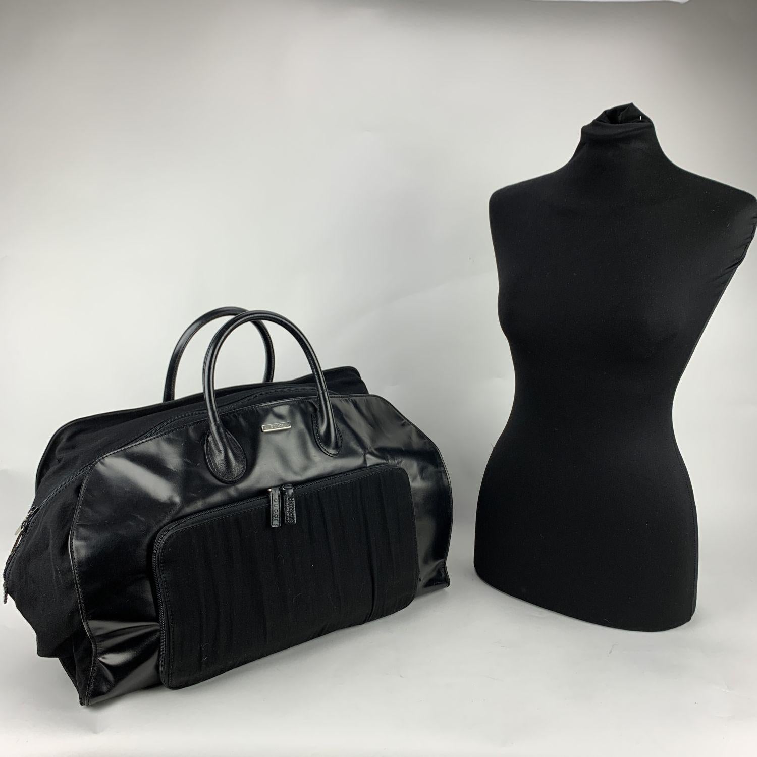 Gucci Black Canvas Leather Weekender Travel Duffle Duffel Bag In Fair Condition In Rome, Rome