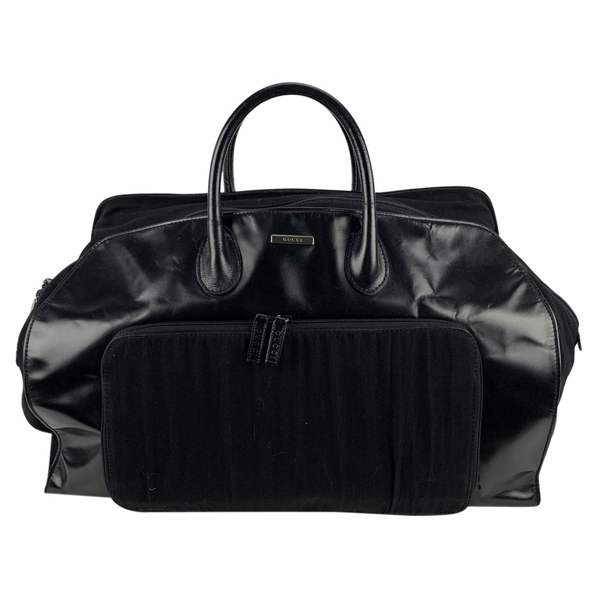 Gucci Black Canvas Leather Weekender Travel Duffle Duffel Bag