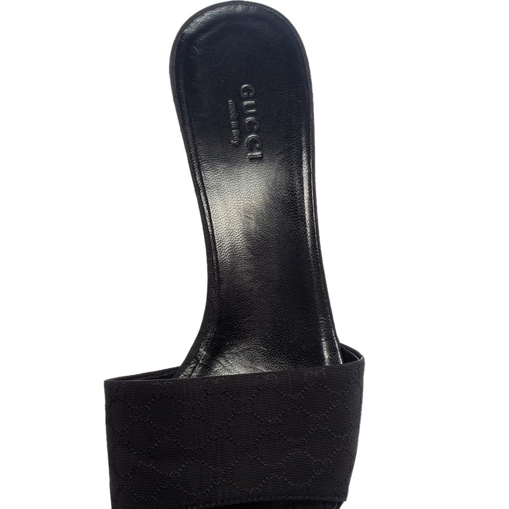 Gucci Black Canvas Mule Sandals Size 37 1