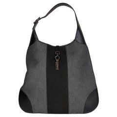 GUCCI black canvas PANELED JACKIE O Shoulder Bag
