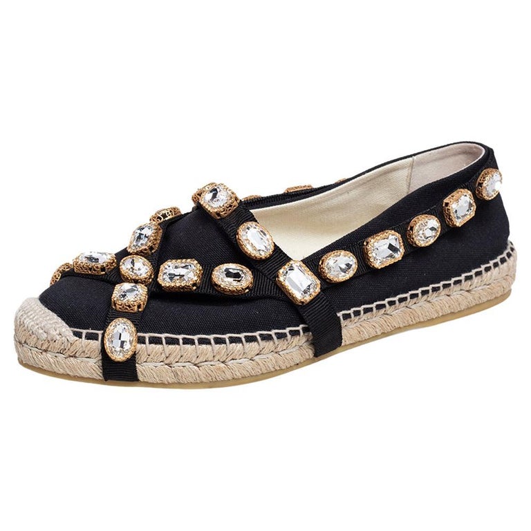 labyrint rotation Duchess Gucci Black Canvas Pepita Crystal Embellished Espadrille Flats Size 41.5  For Sale at 1stDibs