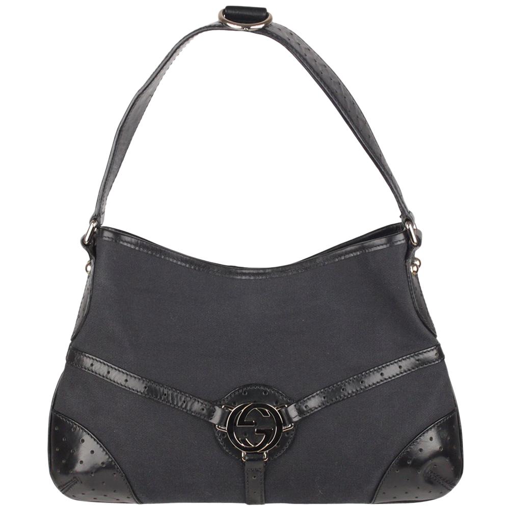 Gucci Black Canvas Reins Hobo Shoulder Bag Tote For Sale at 1stDibs gucci reins hobo bag canvas hobo shoulder bag gucci black canvas hobo bag