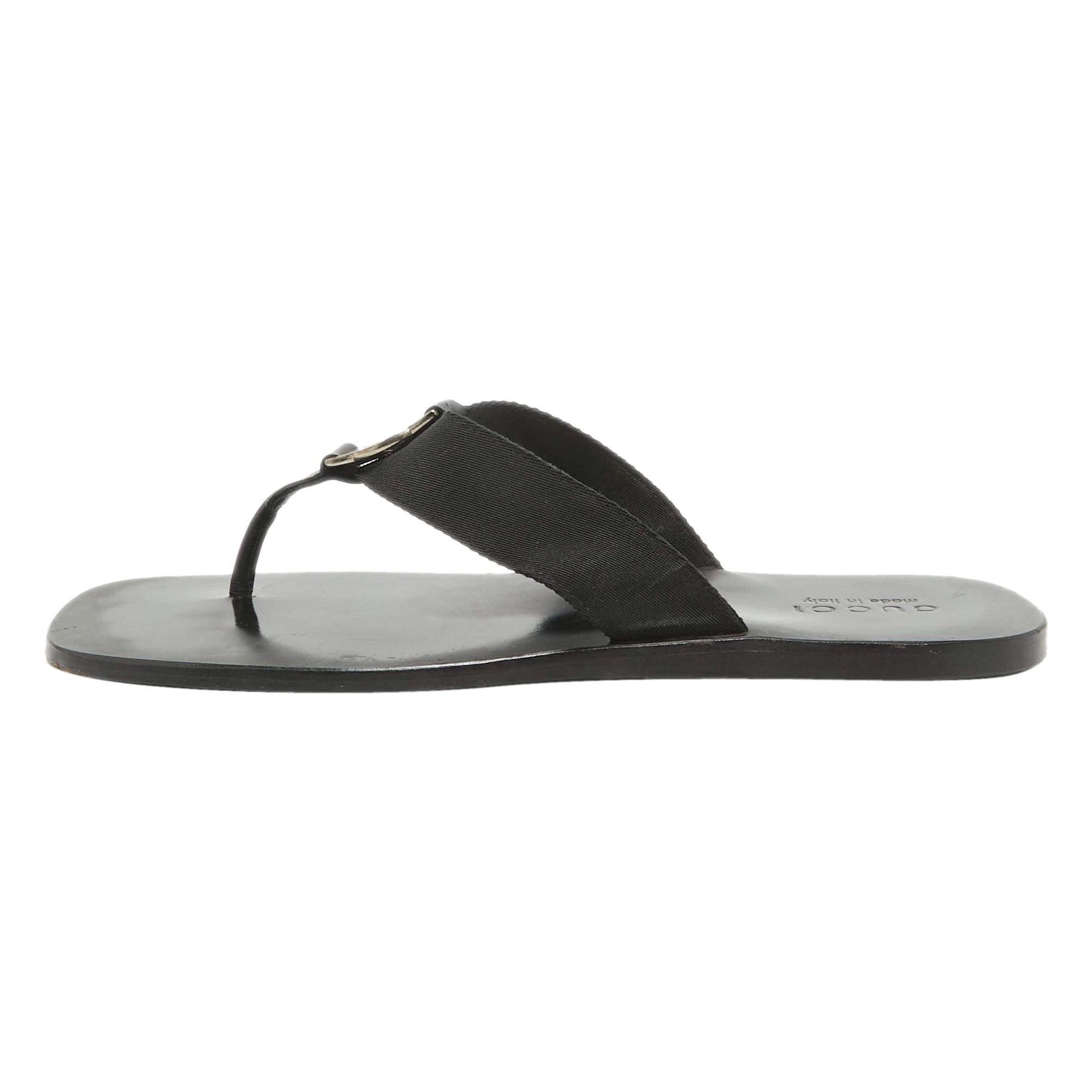 Gucci Black Canvas Thong Sandals Size 41.5